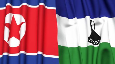 Kuzey Kore ve LESOTHO bayrakları gerçekçi kumaş dokusuna sahiptir.