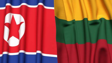 Kuzey Kore ve Litvanya 'nın gerçekçi kumaş dokusuna sahip bayrakları