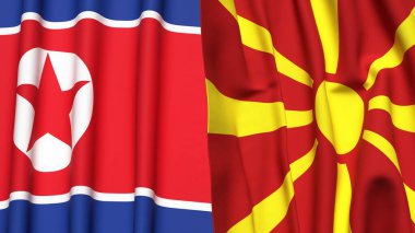 KOREA Kuzey ve MACEDONIA bayrakları gerçekçi kumaş dokusuna sahip