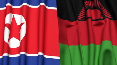 Kuzey Kore ve Malavi 'nin gerçekçi kumaş dokusuna sahip bayrakları