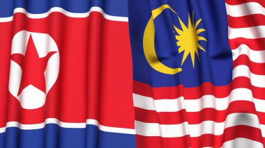 Kuzey Kore ve Malezya 'nın gerçekçi kumaş dokusuna sahip bayrakları
