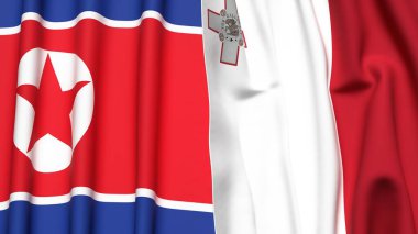 Kuzey Kore ve Malta bayrakları gerçekçi kumaş dokusuna sahiptir.