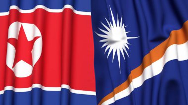 Kuzey Kore ve Marshall Adaları bayrakları gerçekçi kumaş dokusuna sahiptir.