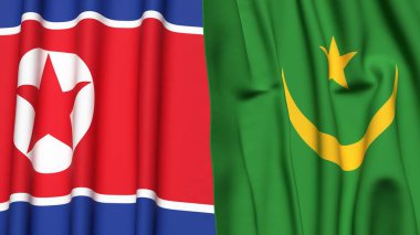 KOREA Kuzey ve MAURITANIA bayrakları gerçekçi kumaş dokusuna sahip