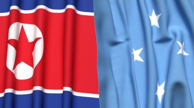 KOREA Kuzey ve MICRONEZYA bayrakları gerçekçi kumaş dokusuna sahip