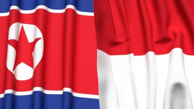 Kuzey Kore ve Monako 'nun gerçekçi kumaş dokusuna sahip bayrakları