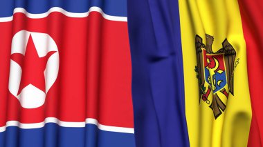 KOREA Kuzey ve MOLDOVA bayrakları gerçekçi kumaş dokusuna sahip
