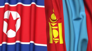 Kuzey Kore ve Moğolistan bayrakları gerçekçi kumaş dokusuna sahiptir.