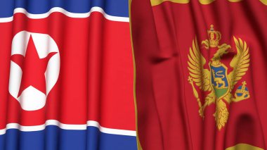 Kuzey Kore ve MonteneGRO bayrakları gerçekçi kumaş dokusuna sahiptir.