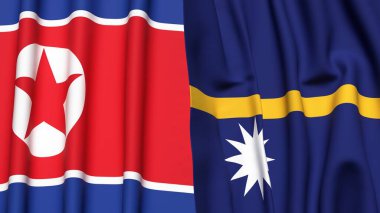 Kuzey Kore ve NAURU 'nun gerçekçi kumaş dokusuna sahip bayrakları