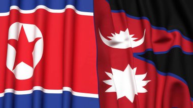 Kuzey Kore ve NEPAL bayrakları gerçekçi kumaş dokusuna sahiptir.