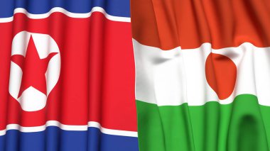 Kuzey Kore ve Nijer bayrakları gerçekçi kumaş desenli.