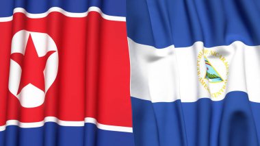 KOREA Kuzey ve NICARAGUA bayrakları gerçekçi kumaş dokusuyla