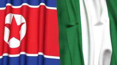 Kuzey Kore ve Nijerya bayrakları gerçekçi kumaş dokusuna sahip.