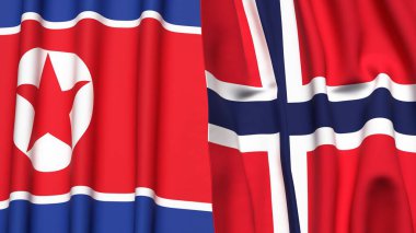 Gerçekçi kumaş dokusuna sahip Kore Kuzey ve Kuzey Yolu bayrakları