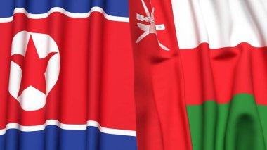 KOREA Bayrakları Kuzey ve OMAN Gerçekçi kumaş dokusuna sahip