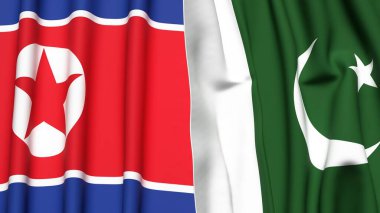 KOREA Kuzey ve PAKISTAN bayrakları gerçekçi kumaş dokusuna sahip