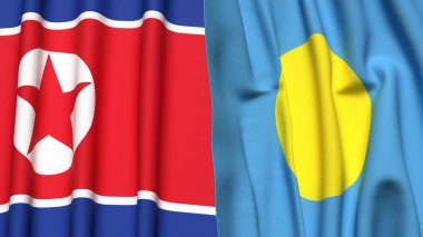 Kuzey Kore ve PALAU 'nun gerçekçi kumaş dokusuna sahip bayrakları