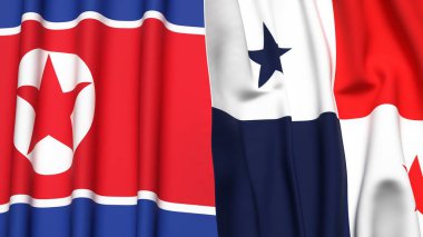 KOREA Kuzey ve Panama bayrakları gerçekçi kumaş dokusuna sahip