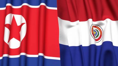 Kuzey Kore ve Paraguay 'ın gerçekçi kumaş dokusuna sahip bayrakları