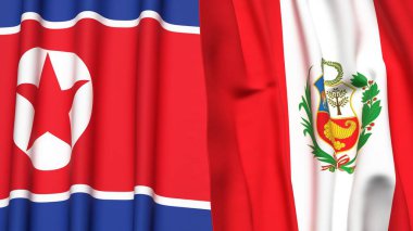 Kuzey Kore ve Peru 'nun gerçekçi kumaşlı bayrakları