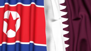 Kuzey Kore ve Katar 'ın gerçekçi kumaş dokusuna sahip bayrakları