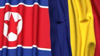 Kuzey Kore ve Roma bayrakları gerçekçi kumaş dokusuna sahip.