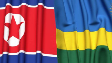 Kuzey Kore ve Rwanda 'nın bayrakları gerçekçi kumaş dokusuyla