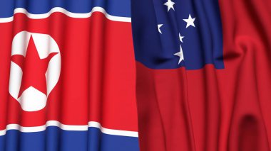 Kuzey Kore ve SAMOA 'nın gerçekçi kumaş dokusuna sahip bayrakları