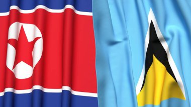 Kuzey Kore ve Lüksemburg bayrakları gerçekçi kumaş dokusuna sahip.