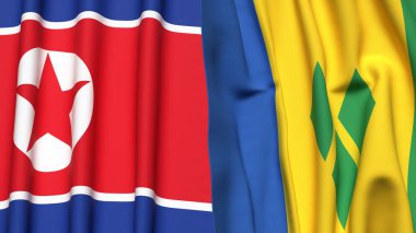 KOREA Bayrakları Kuzey ve Aziz Venedik Gerçekçi kumaş dokusuyla