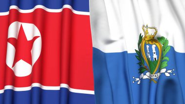 Kuzey Kore ve SAN MARINO bayrakları gerçekçi kumaş dokusuyla