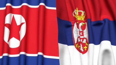 KOREA Kuzey ve SERBIA bayrakları gerçekçi kumaş dokusuna sahip