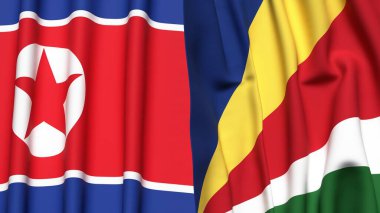 KOREA Kuzey ve SEYCHELLES bayrakları gerçekçi kumaş dokusuyla