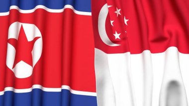 Kuzey Kore ve ŞARKI bayrakları gerçekçi kumaş dokusuna sahiptir.