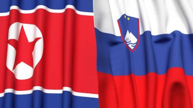 KOREA Kuzey ve SLOVENIA bayrakları gerçekçi kumaş dokusuna sahip