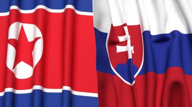 KOREA Kuzey ve SLOVAKIA bayrakları gerçekçi kumaş dokusuna sahip