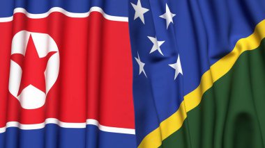 KOREA Bayrakları Kuzey ve SOLOMON Adaları Gerçekçi kumaş dokusuna sahip