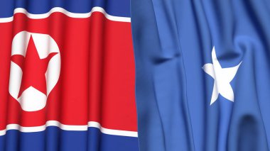 KOREA Kuzey ve SOMALYA bayrakları gerçekçi kumaş dokusuna sahip