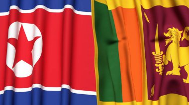 Gerçekçi kumaş dokusuna sahip Kore Kuzey ve SRI LANKA bayrakları
