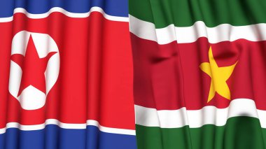 KOREA Kuzey ve SURINAME bayrakları gerçekçi kumaş dokusuyla