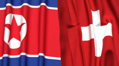 KOREA Kuzey ve SWitzERLAND bayrakları gerçekçi kumaş dokusuyla