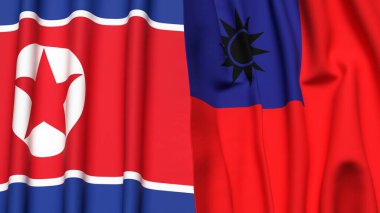 Kuzey Kore ve Tayvan 'ın gerçekçi kumaş dokusuna sahip bayrakları