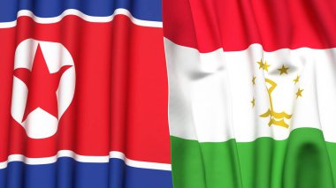 KOREA Kuzey ve TAJIKISTAN bayrakları gerçekçi kumaş dokusuna sahip