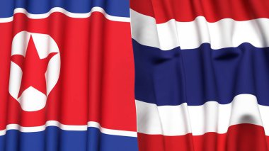 Kuzey Kore ve Tayland 'ın gerçekçi kumaş dokusuna sahip bayrakları