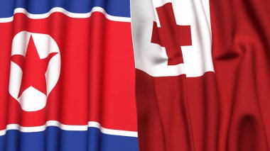 Kuzey Kore ve TONGA 'nın gerçekçi kumaş dokusuna sahip bayrakları