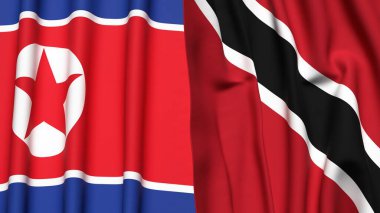 KOREA Kuzey ve TRINIDAD bayrakları gerçekçi kumaş dokusuyla