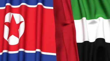 KOREA Kuzey ve BAE bayrakları gerçekçi kumaş dokusuyla