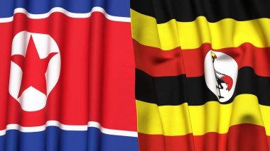 KOREA Kuzey ve UGANDA bayrakları gerçekçi kumaş dokusuna sahip