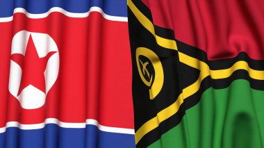 KOREA Kuzey ve VANUATU bayrakları gerçekçi kumaş dokusuna sahip